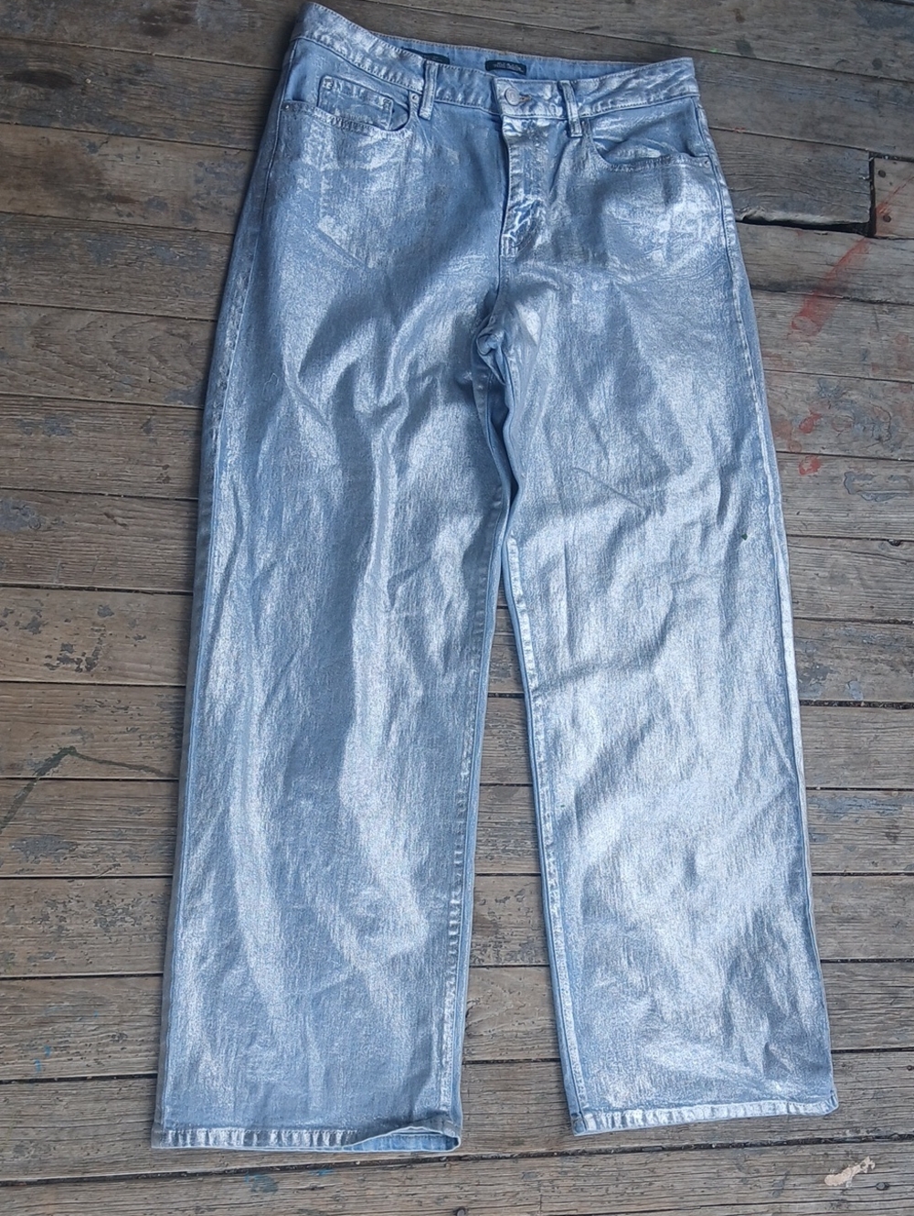 Like New High Rise Baggy Silver/light Blue Coated Pants Jeans Size 12R
